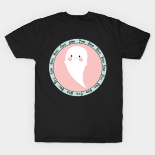 Cute Ghost Emblem Halloween Circle Design T-Shirt